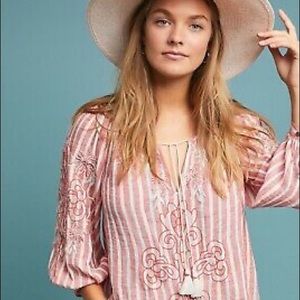 NWOT Anthro Akemi+Kin Linen Striped Peasant Blouse